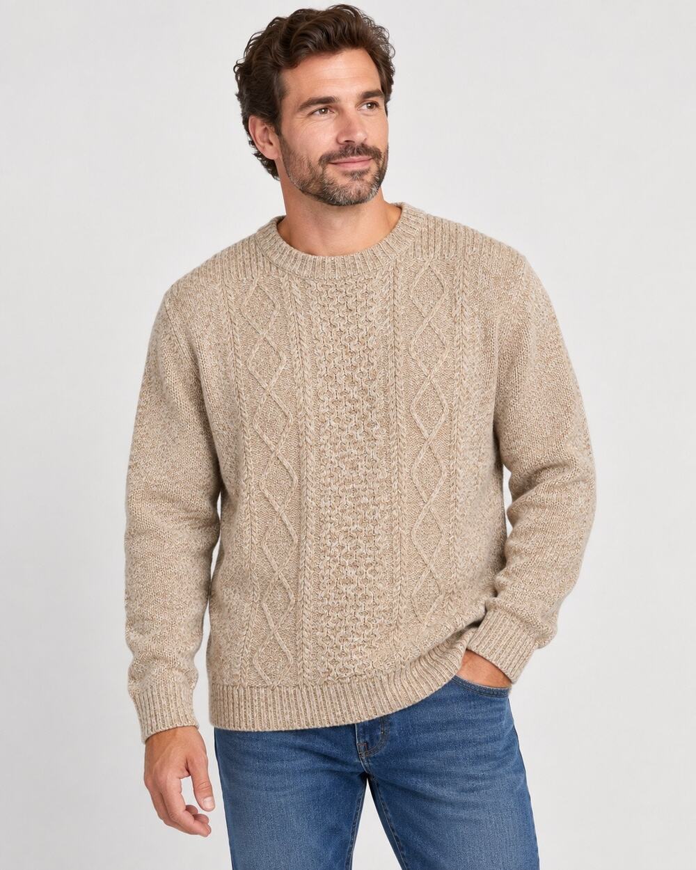 Alesbury Clinton Cable Knit Crewneck Sweater Mens XL Off White Oatmeal Fisherman
